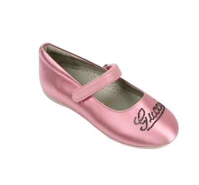 Shop Gucci Kids Pink Satin "daisy" Ballet Flat With Strass