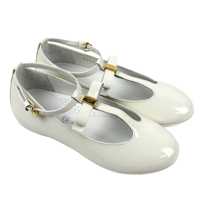 Gucci Kids White Patent Leather Ballet Flat With Bow 285312 285313 In White