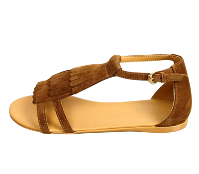 Shop Gucci Kids Brown Suede Sandal With Fringe Detail