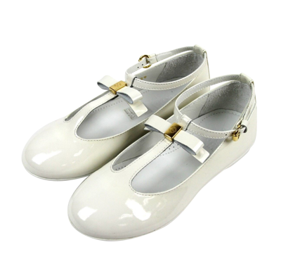 Gucci Kids White Patent Leather Ballet Flat With Bow 285312 285313 In White