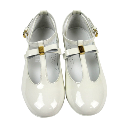 Gucci Kids White Patent Leather Ballet Flat With Bow 285312 285313 In White