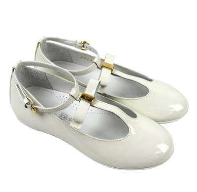 Gucci Kids White Patent Leather Ballet Flat With Bow 285312 285313 In White