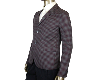 Shop Gucci Men's 2 Buttons Grey / Burgundy Vichy Wool Gauze Jacket