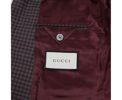 Shop Gucci Men's 2 Buttons Grey / Burgundy Vichy Wool Gauze Jacket