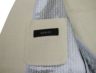 Shop Gucci Men's Beige Blue Coat Jacket Blazer In Beige / Blue