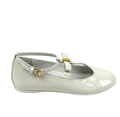 Gucci Kids White Patent Leather Ballet Flat With Bow 285312 285313 In White