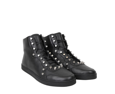 Gucci Men's Black Sttuded Leather High Top Sneaker In Black