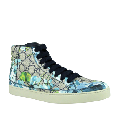 Shop Gucci Men's Bloom Print Supreme Gg Blue Canvas Hi Top Sneaker Shoes