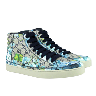 Gucci Men's Bloom Print Supreme Gg Blue Canvas Hi Top Sneaker Shoes In Blue