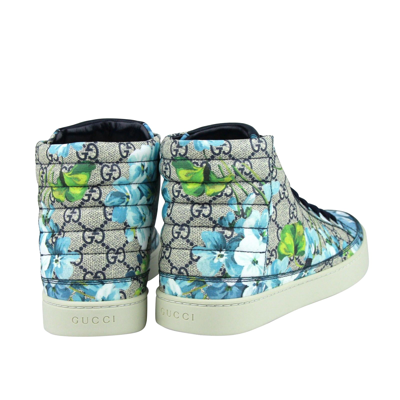Gucci Men's Bloom Print Supreme Gg Blue Canvas Hi Top Sneaker Shoes In Blue