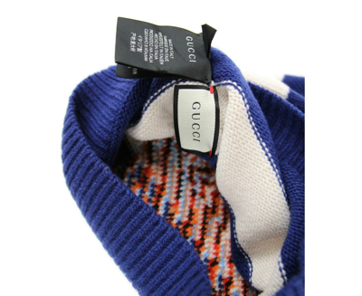 Shop Gucci Men's Blue / White Striped Wool Knit Beanie Hat With Tiger Head M / 58