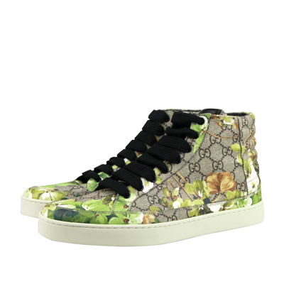 Shop Gucci Men's Bloom Print Supreme Gg Green Canvas Hi Top Sneakers Shoes
