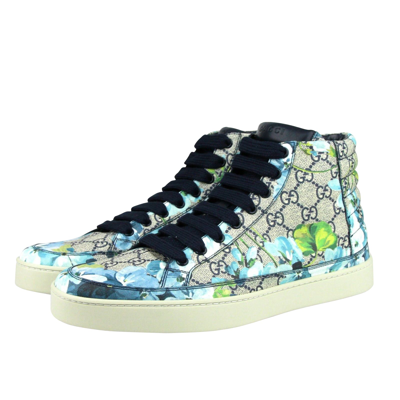 Gucci Men's Bloom Print Supreme Gg Blue Canvas Hi Top Sneaker Shoes In Blue
