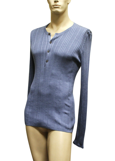 Shop Gucci Men's Blue Buttoned Silk Ribbed Sweater Knit Top