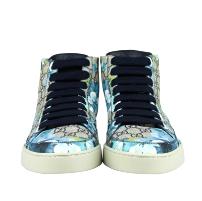 Shop Gucci Men's Bloom Print Supreme Gg Blue Canvas Hi Top Sneaker Shoes