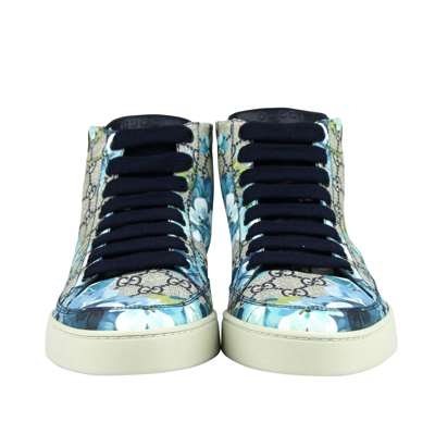 Gucci Men's Bloom Print Supreme Gg Blue Canvas Hi Top Sneaker Shoes In Blue