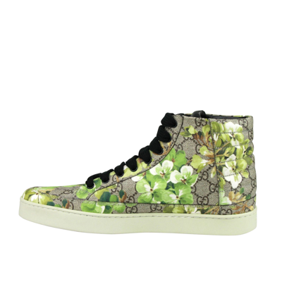 Shop Gucci Men's Bloom Print Supreme Gg Green Canvas Hi Top Sneakers Shoes