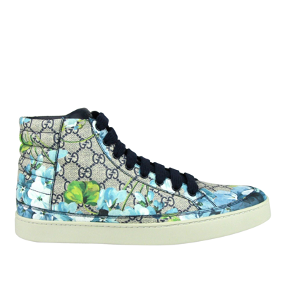 Gucci Men's Bloom Print Supreme Gg Blue Canvas Hi Top Sneaker Shoes In Blue