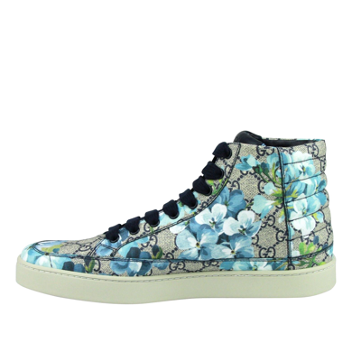 Gucci Men's Bloom Print Supreme Gg Blue Canvas Hi Top Sneaker Shoes In Blue