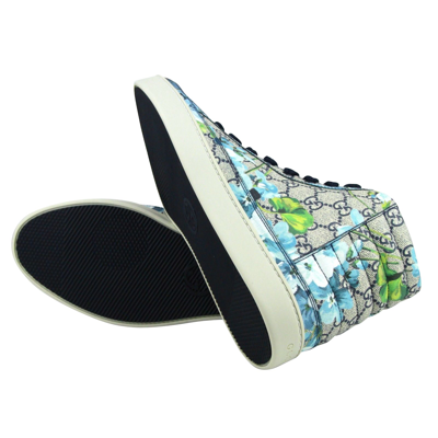 Gucci Men's Bloom Print Supreme Gg Blue Canvas Hi Top Sneaker Shoes In Blue