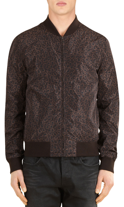 Gucci Men's Bomber Brown Polyamide Leopard Print Jacket In Brown