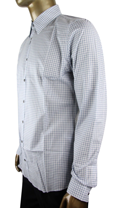 Gucci Men's Blue Topaz / White Cotton Vichy Checkered Slim Shirt In Blue Topaz / White