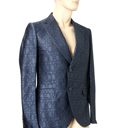 Shop Gucci Men's Blue Floral Rose Window Jacquard Dandy Jacket