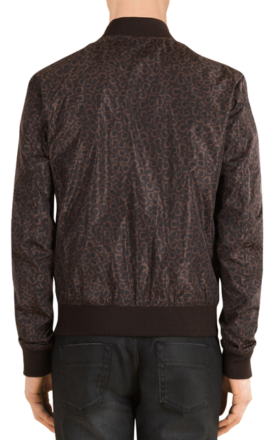 Gucci Men's Bomber Brown Polyamide Leopard Print Jacket In Brown