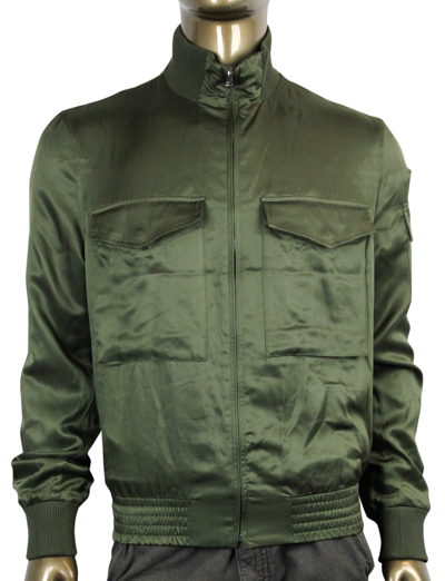 Shop Gucci Men's Bomber Military Olive Green Silk Jacket