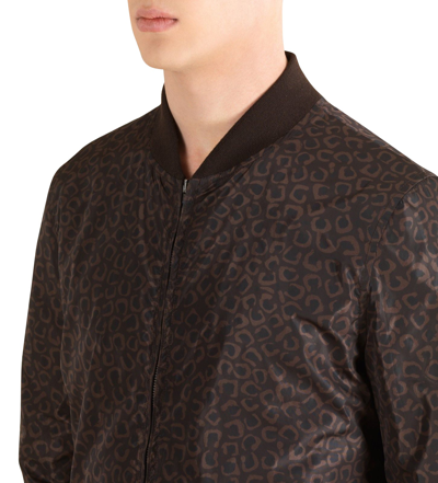 Gucci Men's Bomber Brown Polyamide Leopard Print Jacket In Brown