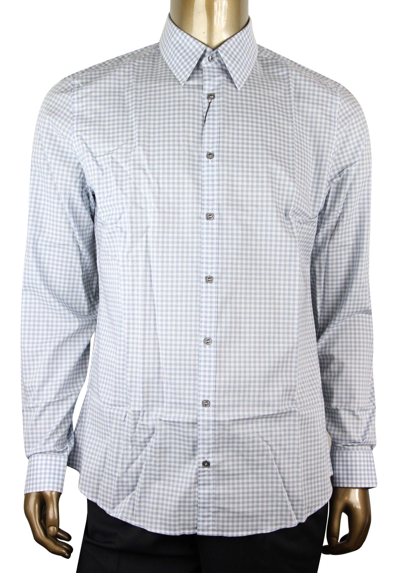 Gucci Men's Blue Topaz / White Cotton Vichy Checkered Slim Shirt In Blue Topaz / White