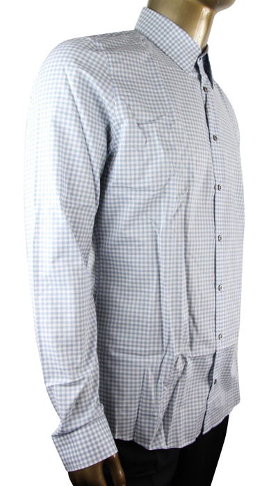 Gucci Men's Blue Topaz / White Cotton Vichy Checkered Slim Shirt In Blue Topaz / White