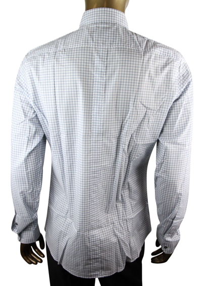 Gucci Men's Blue Topaz / White Cotton Vichy Checkered Slim Shirt In Blue Topaz / White