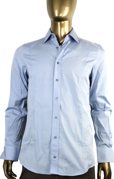 Shop Gucci Men's Button-down Blue Fitted Cotton Dress Shirt