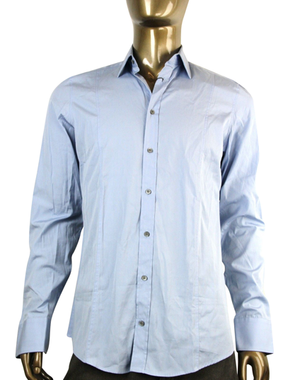 Shop Gucci Men's Button-down Blue Slim Cotton Dress Shirt (17)