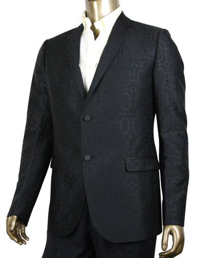 Gucci Mens Emerald Jacquard Dylan 60 Black Wool Silk 2 Buttons Jacket 322626 In Black