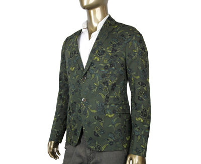 Gucci Mens Floral Blazer Green Cotton Two Button Jacket 342320 3661