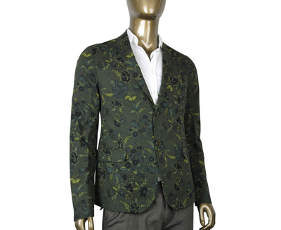 Shop Gucci Men's Floral Blazer Green Cotton Two Button Jacket