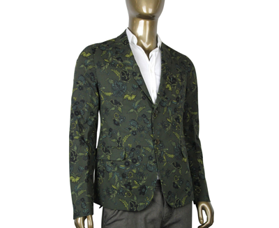 Gucci Mens Floral Blazer Green Cotton Two Button Jacket 342320 3661