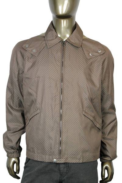 Shop Gucci Men's Diamante Brown Polyamide Polyester Hooded Blouse Jacket