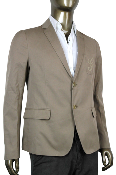 Shop Gucci Men's Embroidered Logo Light Brown Cotton Blazer Jacket