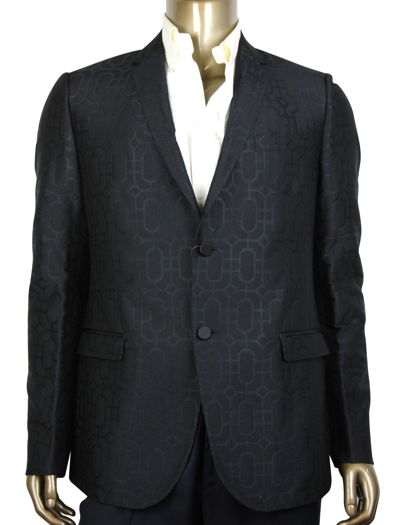 Shop Gucci Men's Emerald Jacquard Dylan 60 Black Wool Silk 2 Buttons Jacket
