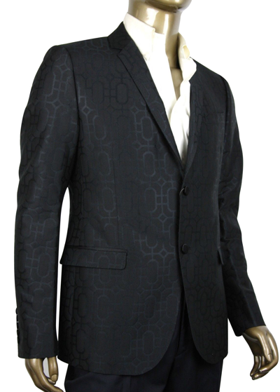 Shop Gucci Men's Emerald Jacquard Dylan 60 Black Wool Silk 2 Buttons Jacket