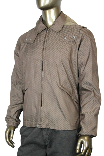 Shop Gucci Men's Diamante Brown Polyamide Polyester Hooded Blouse Jacket