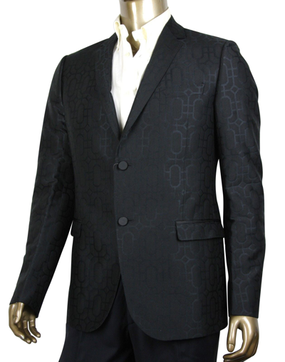 Shop Gucci Men's Emerald Jacquard Dylan 60 Black Wool Silk 2 Buttons Jacket