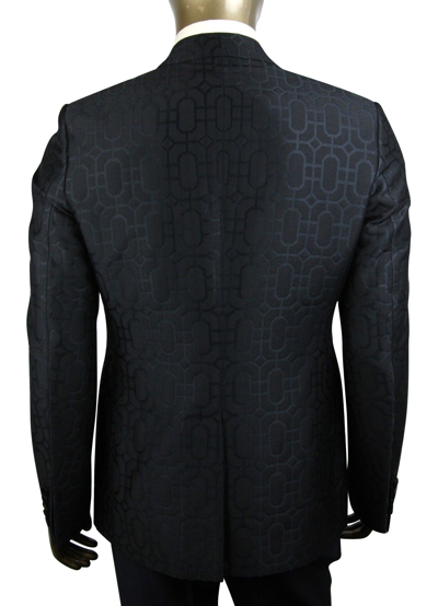 Shop Gucci Men's Emerald Jacquard Dylan 60 Black Wool Silk 2 Buttons Jacket