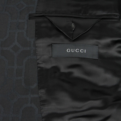Gucci Mens Emerald Jacquard Dylan 60 Black Wool Silk 2 Buttons Jacket 322626 In Black