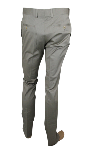 Shop Gucci Men's Gabardine Skinny Taupe Cotton Elastane Stretch Formal Pant 174142