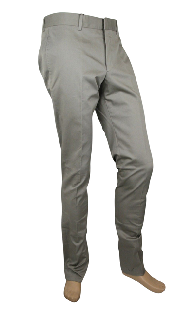 Shop Gucci Men's Gabardine Skinny Taupe Cotton Elastane Stretch Formal Pant 174142