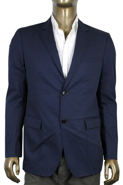 Shop Gucci Men's Horsebit Lining Blue Cotton Two Button Blazer Jacket